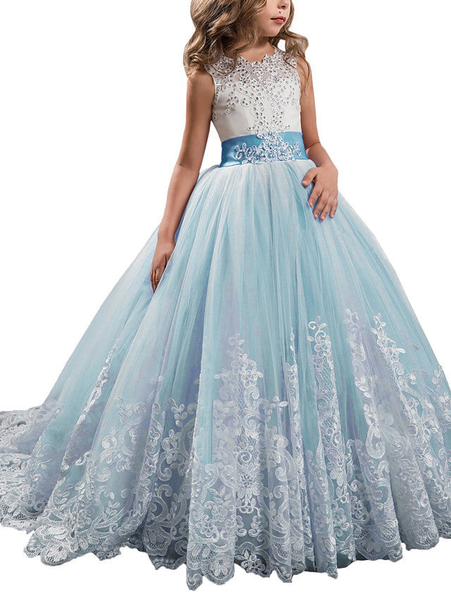 Princess Jewel Pageant Flower Girl Dresses with Sleeveless Bow-BallBride