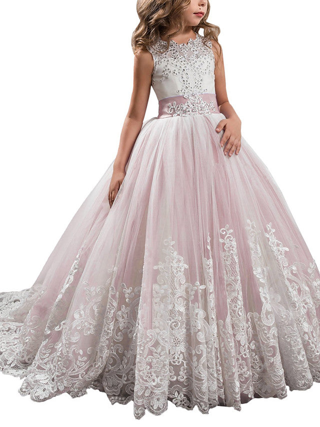 Princess Jewel Pageant Flower Girl Dresses with Sleeveless Bow-BallBride