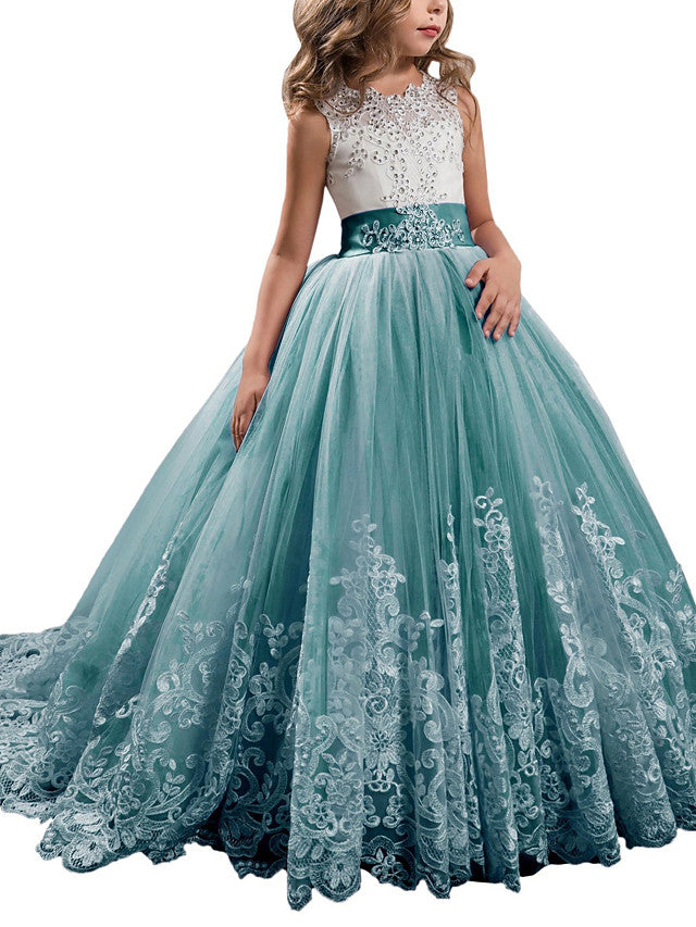 Princess Jewel Pageant Flower Girl Dresses with Sleeveless Bow-BallBride