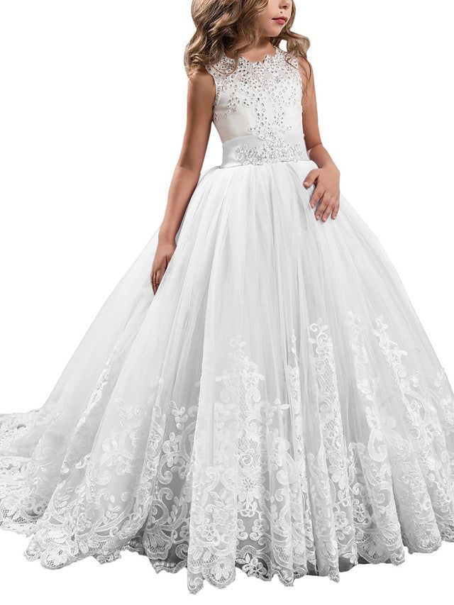Princess Jewel Pageant Flower Girl Dresses with Sleeveless Bow-BallBride
