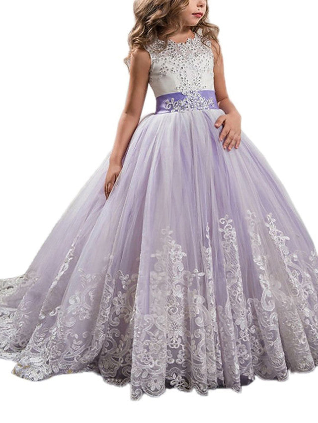 Princess Jewel Pageant Flower Girl Dresses with Sleeveless Bow-BallBride