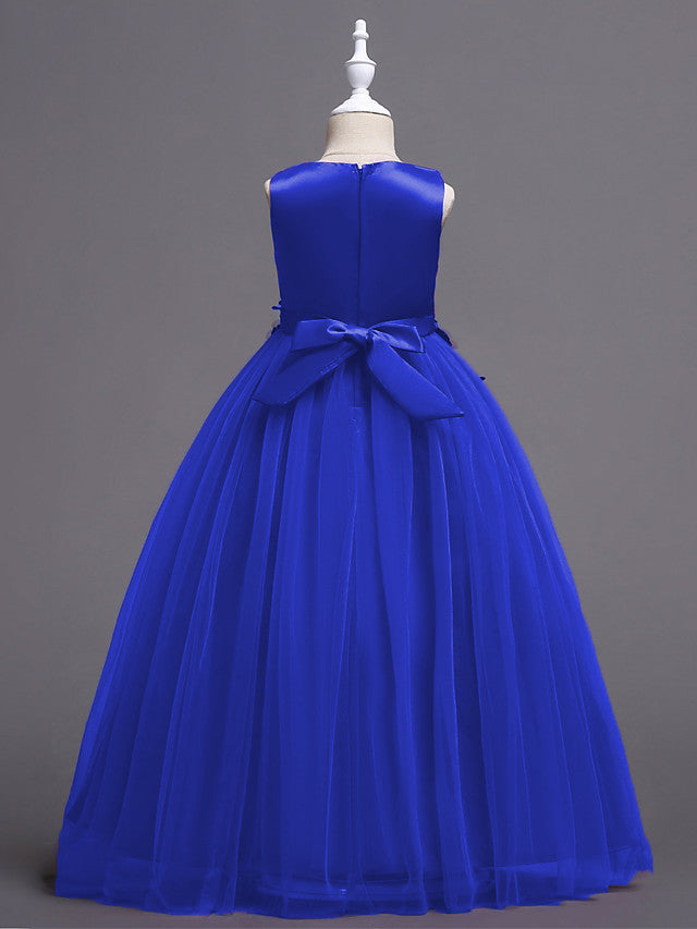 Princess Lace Print Tulle Sleeveless Floor Length Flower Girl Dresses-BallBride