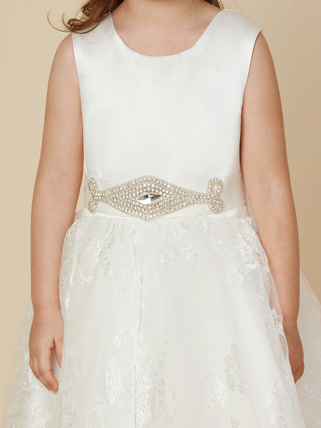 Princess Lace Satin Sleeveless Dress with Sash Bow for Flower Girls-BallBride