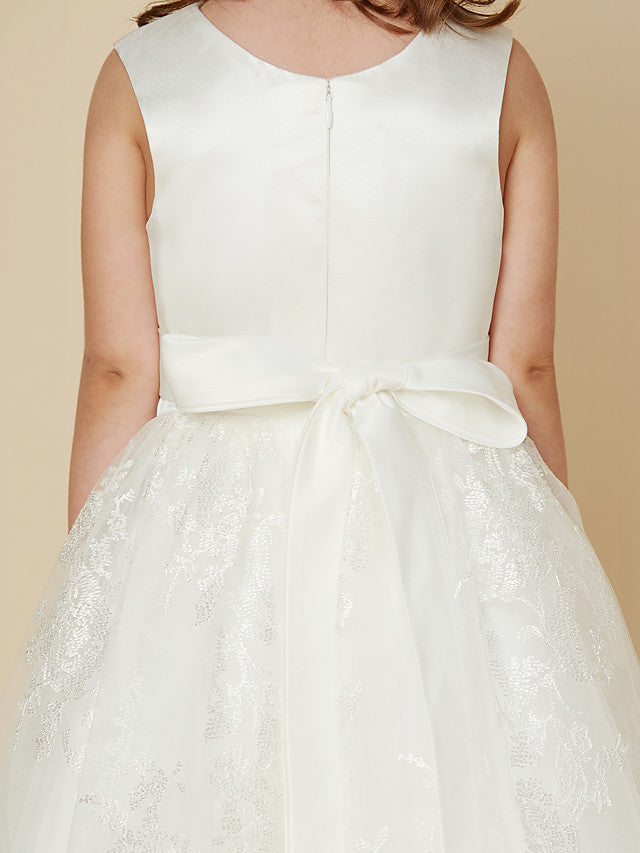 Princess Lace Satin Sleeveless Dress with Sash Bow for Flower Girls-BallBride