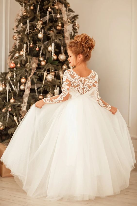 Princess Long Sleeves Dress with Tulle Lace and Appliques-BallBride