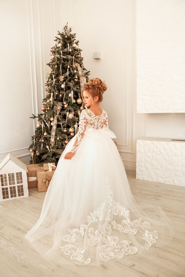 Princess Long Sleeves Dress with Tulle Lace and Appliques-BallBride