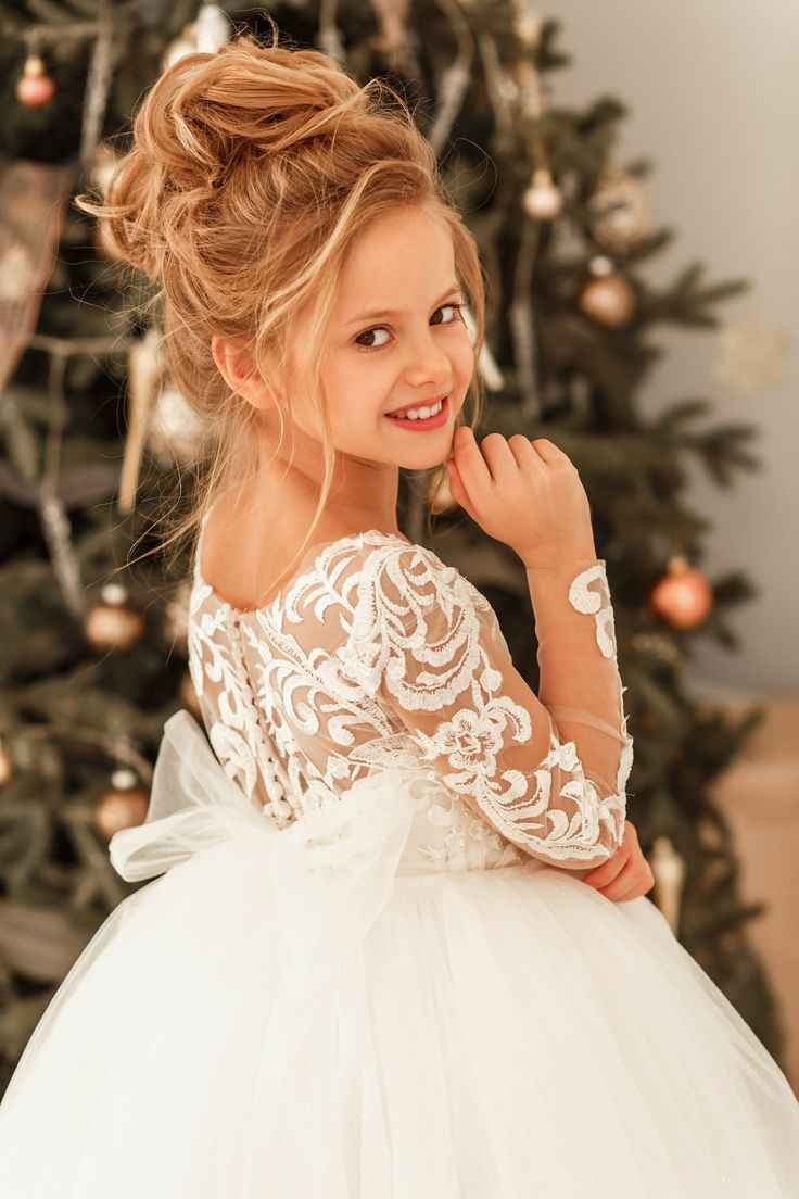 Princess Long Sleeves Dress with Tulle Lace and Appliques-BallBride
