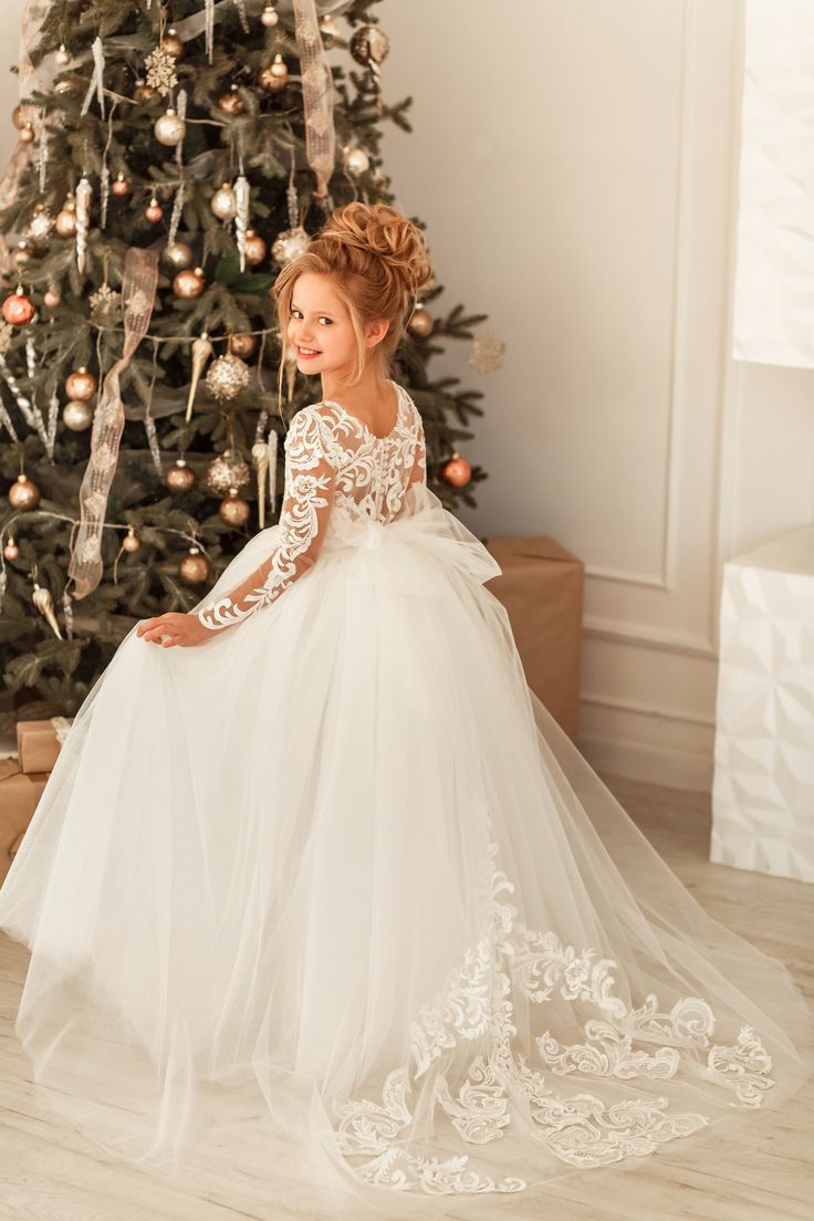 Princess Long Sleeves Dress with Tulle Lace and Appliques-BallBride