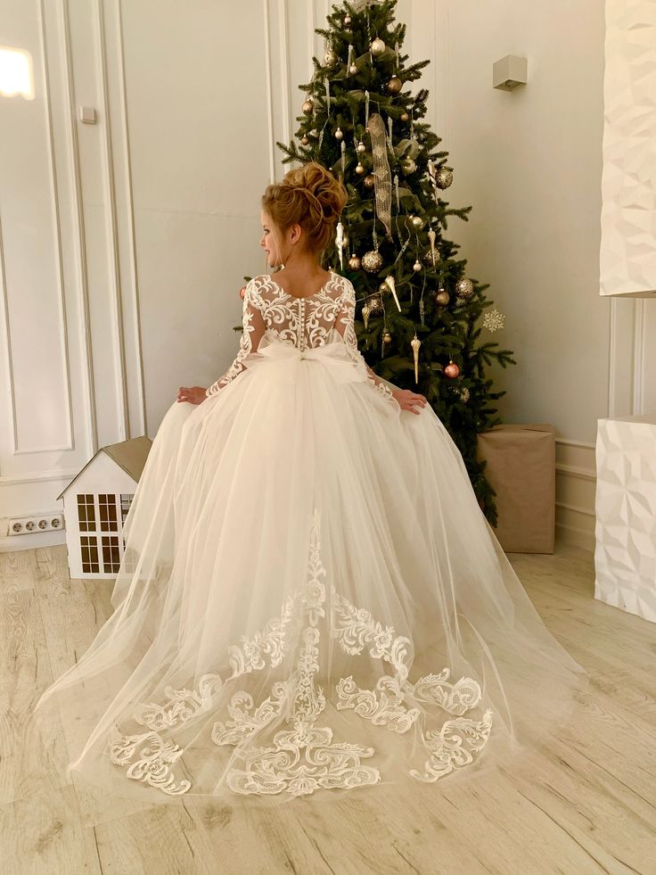 Princess Long Sleeves Dress with Tulle Lace and Appliques-BallBride