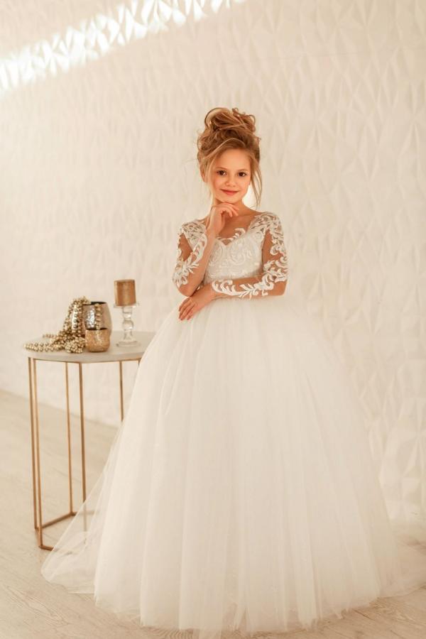 Princess Long Sleeves Dress with Tulle Lace and Appliques-BallBride