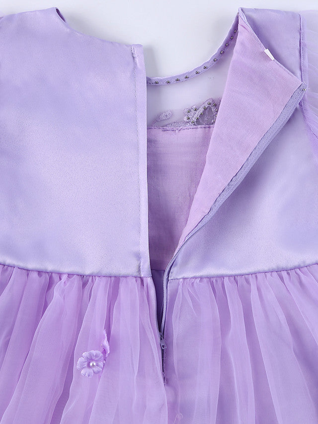 Princess Midi Dress for Weddings & Birthdays: Satin Tulle Jewel Neck with Bow(s) Pearls & Beading-BallBride