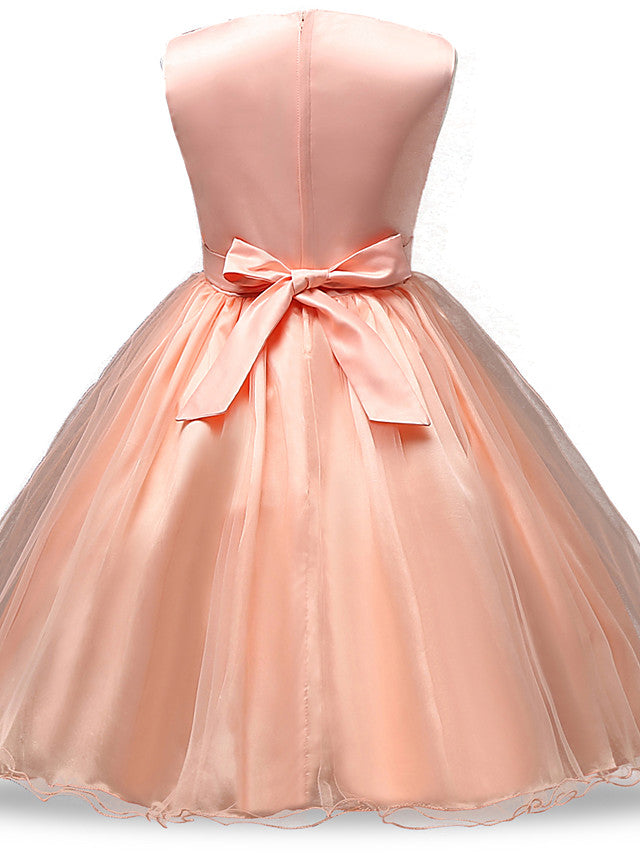 Princess Midi Dress with Tulle Sleeves Jewel Neck & Bow Applique-BallBride