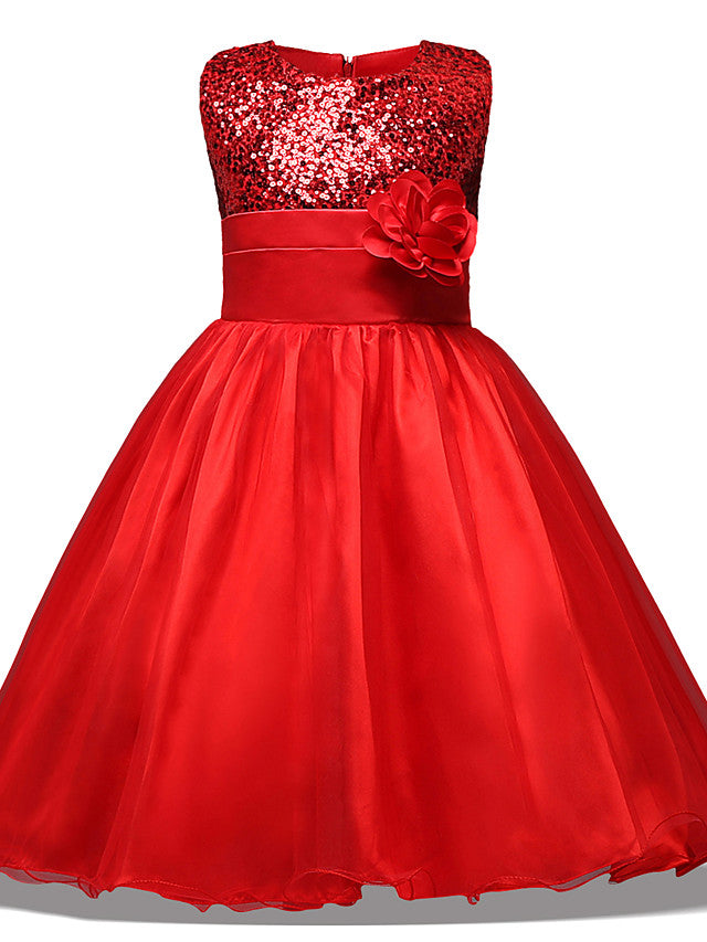 Princess Midi Dress with Tulle Sleeves Jewel Neck & Bow Applique-BallBride