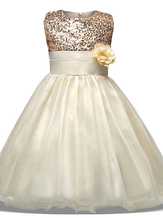 Princess Midi Dress with Tulle Sleeves Jewel Neck & Bow Applique-BallBride