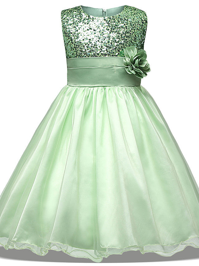 Princess Midi Dress with Tulle Sleeves Jewel Neck & Bow Applique-BallBride