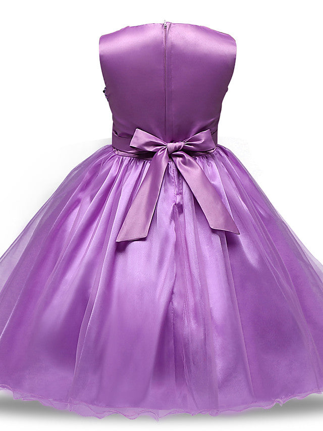 Princess Midi Dress with Tulle Sleeves Jewel Neck & Bow Applique-BallBride