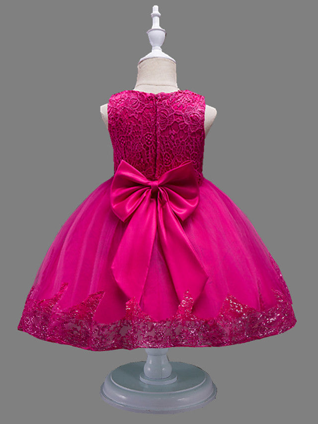 Princess Midi Lace/Tulle Jewel Neck Dress for Wedding/Birthday with Petal/Lace/Embroidery-BallBride