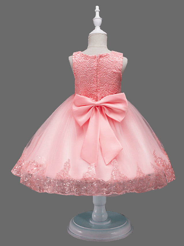 Princess Midi Lace/Tulle Jewel Neck Dress for Wedding/Birthday with Petal/Lace/Embroidery-BallBride