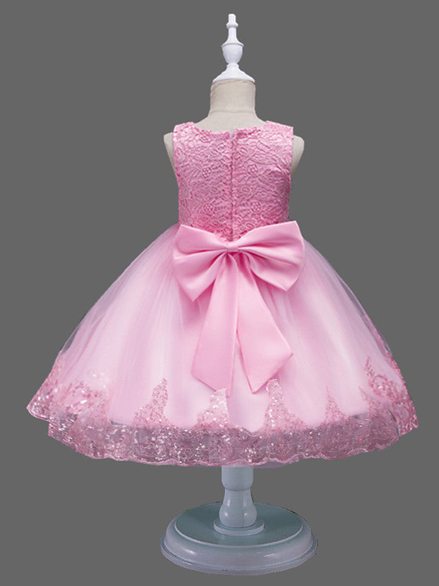 Princess Midi Lace/Tulle Jewel Neck Dress for Wedding/Birthday with Petal/Lace/Embroidery-BallBride