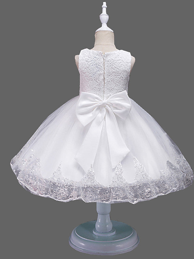 Princess Midi Lace/Tulle Jewel Neck Dress for Wedding/Birthday with Petal/Lace/Embroidery-BallBride