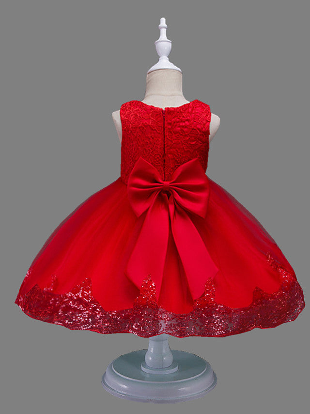 Princess Midi Lace/Tulle Jewel Neck Dress for Wedding/Birthday with Petal/Lace/Embroidery-BallBride