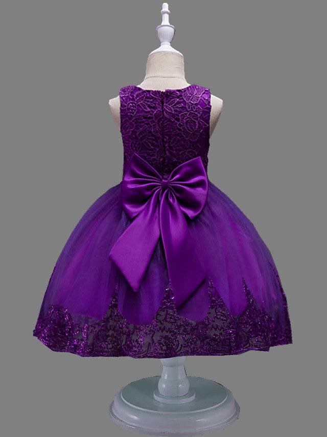 Princess Midi Lace/Tulle Jewel Neck Dress for Wedding/Birthday with Petal/Lace/Embroidery-BallBride