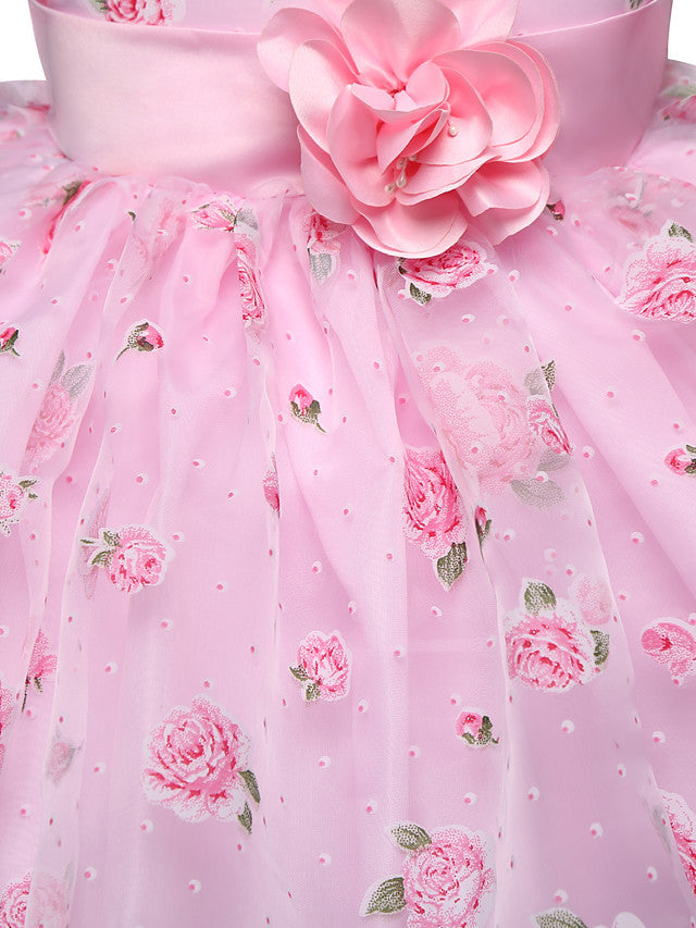 Princess Midi Wedding/Party Satin/Tulle Sleeveless Jewel Neck With Bow(s) Tier Pattern and Print-BallBride