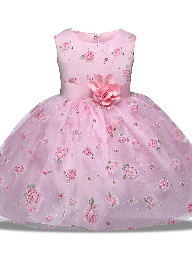 Princess Midi Wedding/Party Satin/Tulle Sleeveless Jewel Neck With Bow(s) Tier Pattern and Print-BallBride