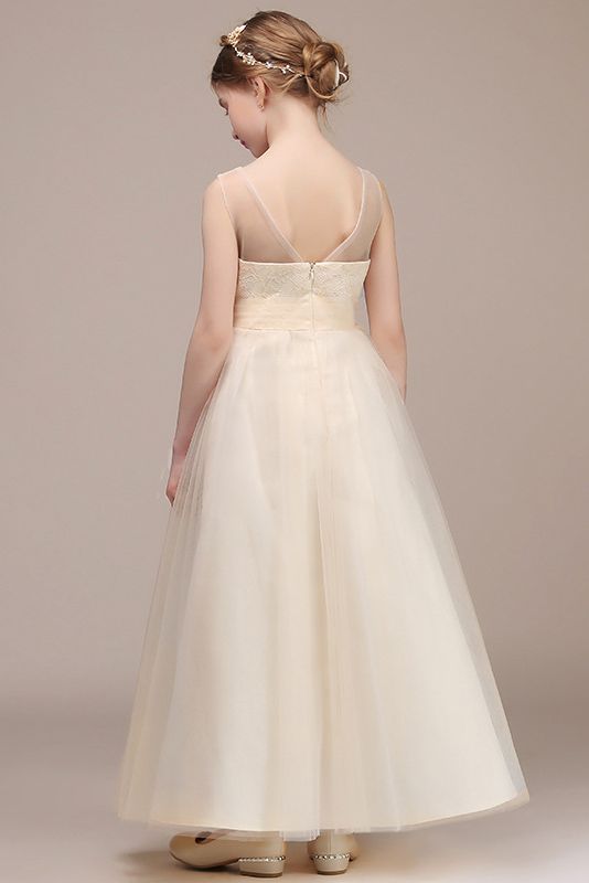 Princess Sheer Straps Sleeveless Flower Girl Dress with Lace and Tulle-BallBride