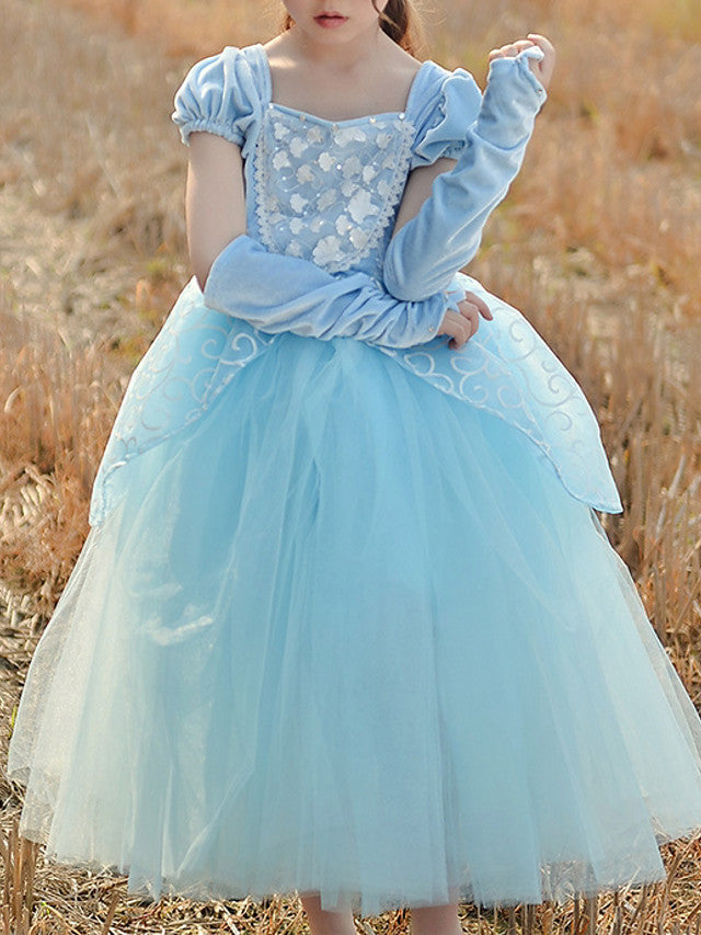 Princess Short Sleeve Flower Girl Dress Cotton With Beading Appliques & Paillette-BallBride