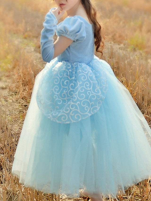 Princess Short Sleeve Flower Girl Dress Cotton With Beading Appliques & Paillette-BallBride
