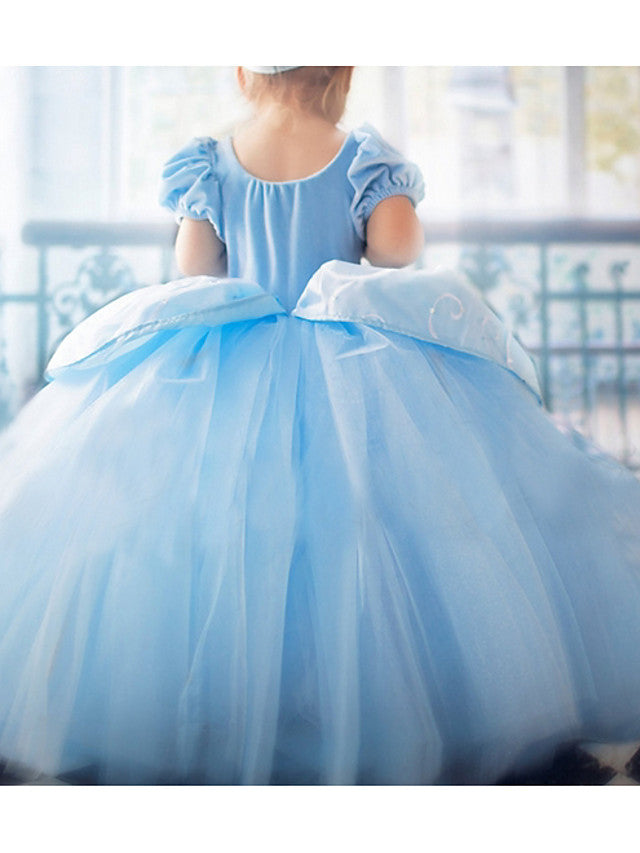 Princess Short Sleeve Flower Girl Dress Cotton With Beading Appliques & Paillette-BallBride