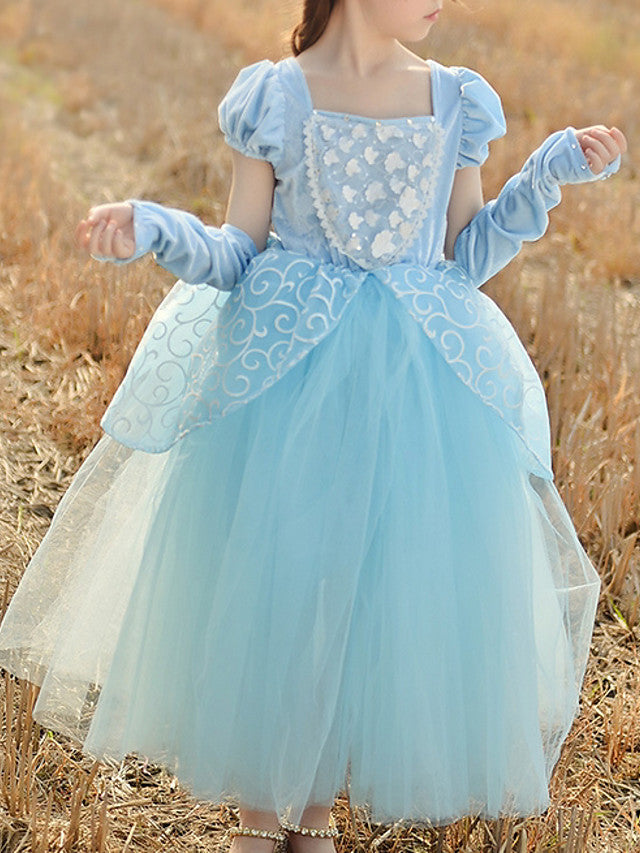 Princess Short Sleeve Flower Girl Dress Cotton With Beading Appliques & Paillette-BallBride