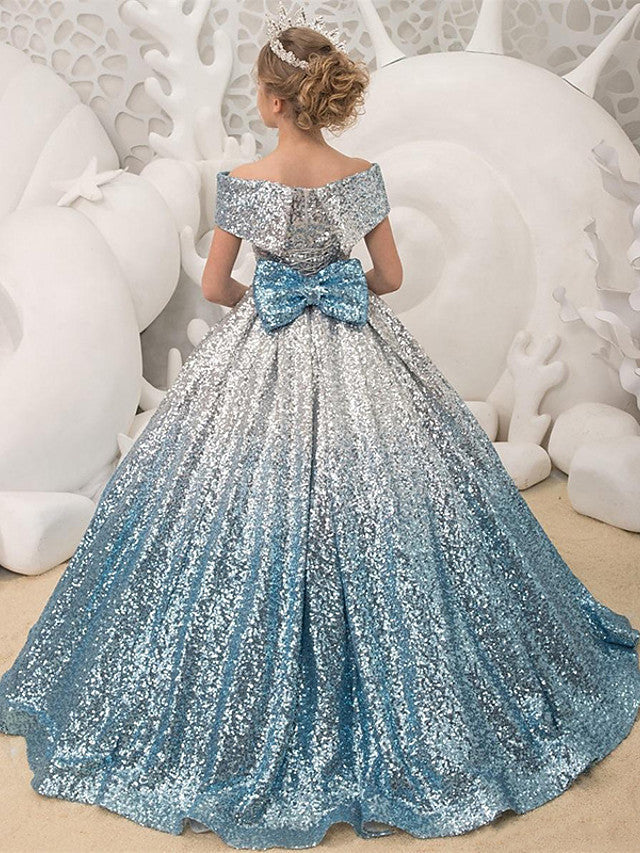 Princess Short Sleeves Ball Gown with Bow Pleats Sequins & Lace-BallBride