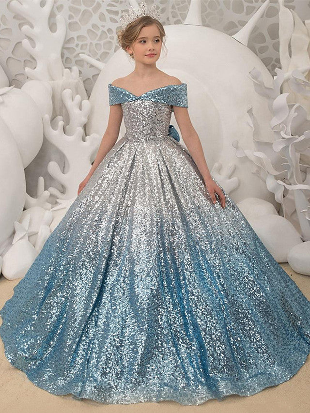 Princess Short Sleeves Ball Gown with Bow Pleats Sequins & Lace-BallBride