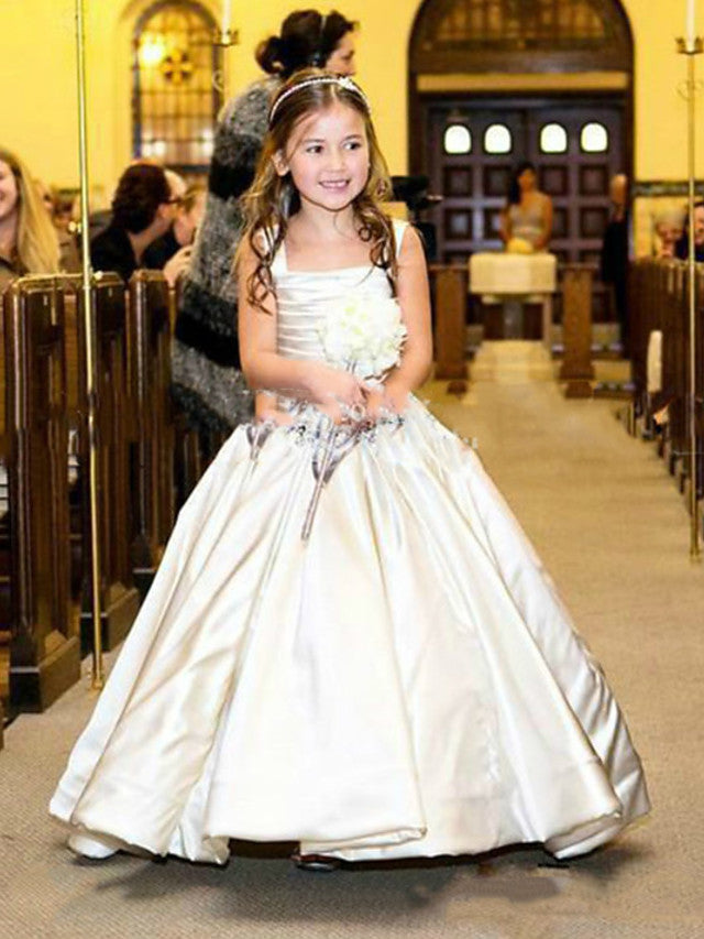 Princess Sleeveless Bateau Neck Ball Gown Satin Dress with Sash Ribbon Bow and Pleats-BallBride