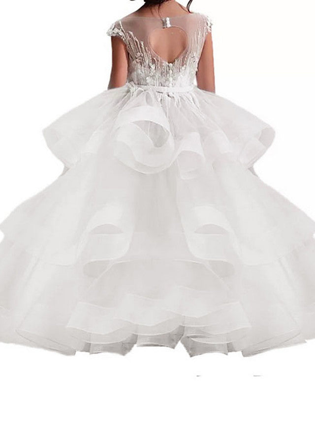 Princess Sleeveless Jewel Neck Flower Girl Dress - Polyester with Bow Embroidery-BallBride