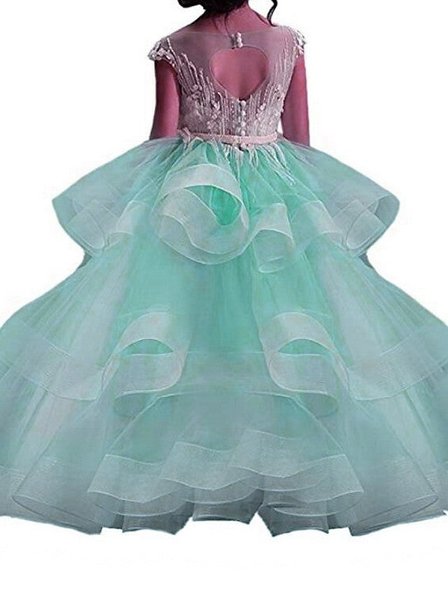 Princess Sleeveless Jewel Neck Flower Girl Dress - Polyester with Bow Embroidery-BallBride
