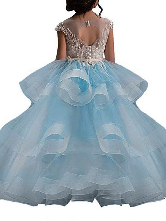 Princess Sleeveless Jewel Neck Flower Girl Dress - Polyester with Bow Embroidery-BallBride