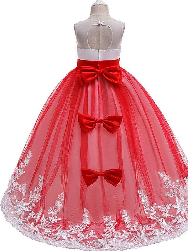 Princess Tulle Sleeveless Jewel Flower Girl Dress with Bow Appliques Beading-BallBride
