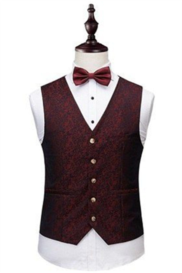 Prom-Ready Three Piece Jacquard Men's Suit in Wine Ruby-BallBride