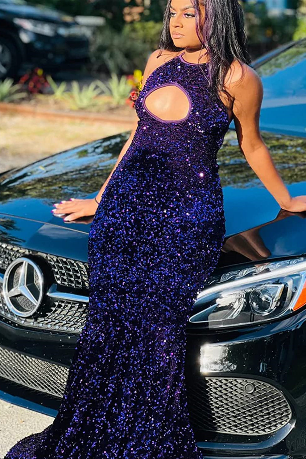 Purple Halter Mermaid Prom Dress with Sequin Sleeveless-BallBride