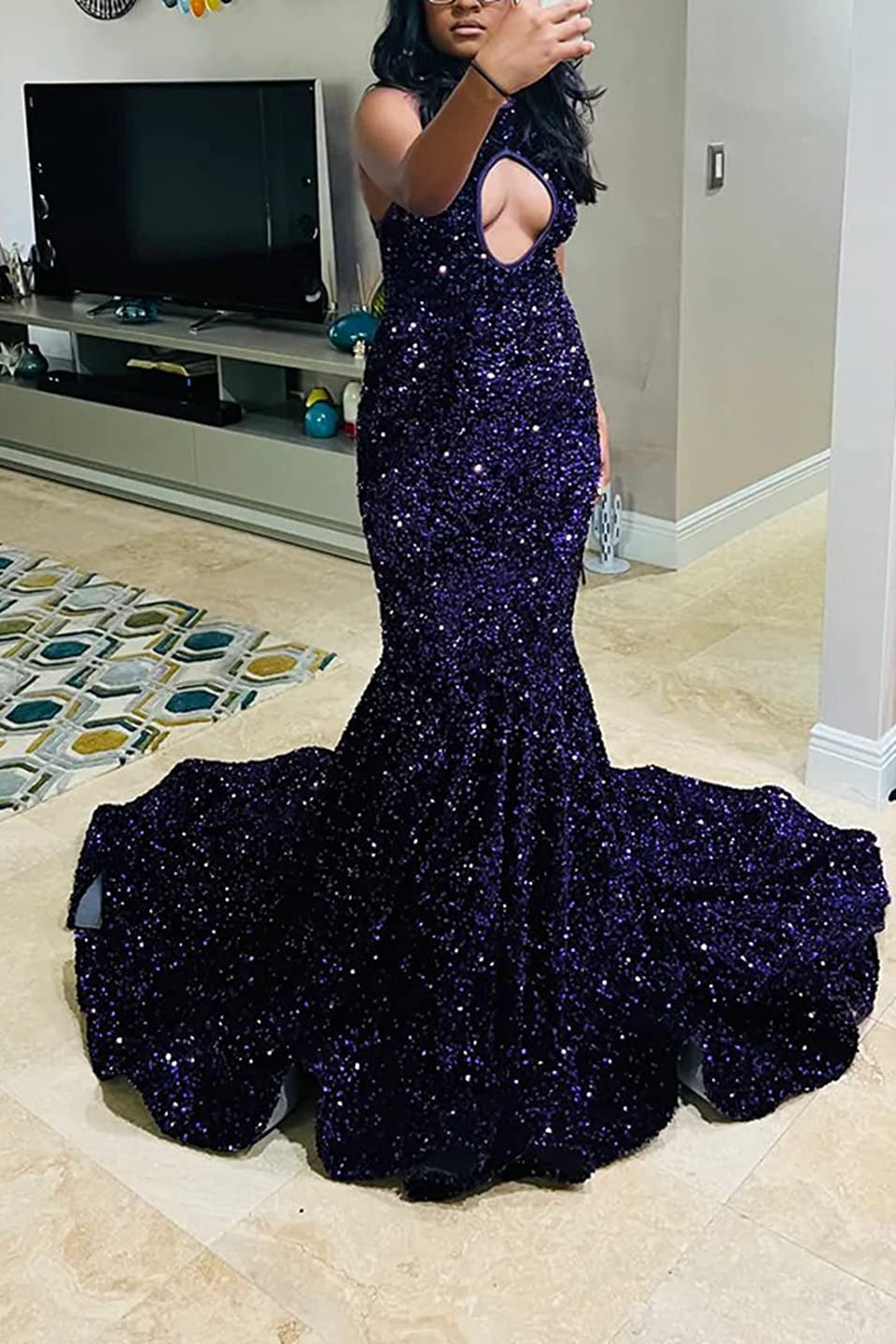 Purple Halter Mermaid Prom Dress with Sequin Sleeveless-BallBride