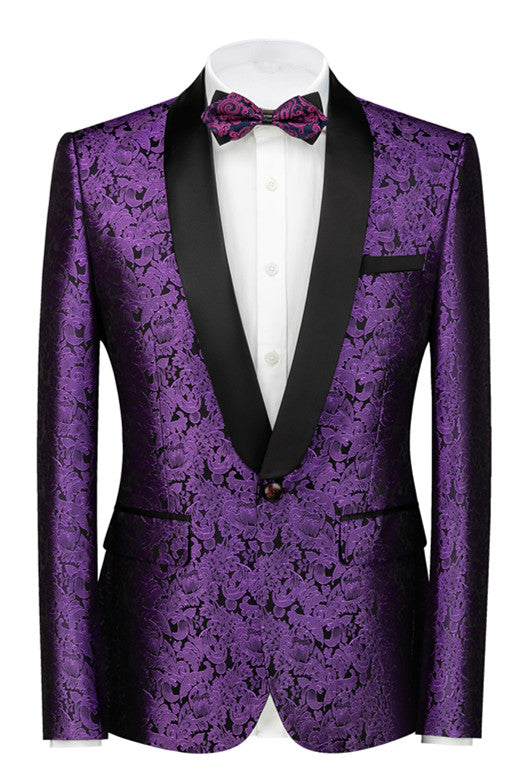 Purple Jacquard Easy Fit Black Lapel Wedding Tuxedo-BallBride