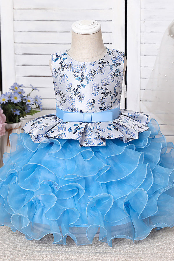 Purple Jewel Sleeveless Floor Length Flower Girl Dress with Ruffles Print-BallBride