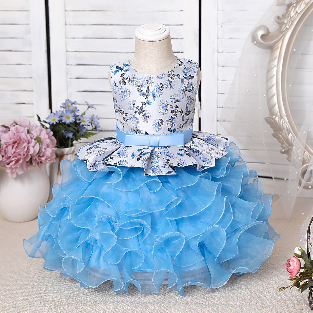 Purple Jewel Sleeveless Floor Length Flower Girl Dress with Ruffles Print-BallBride