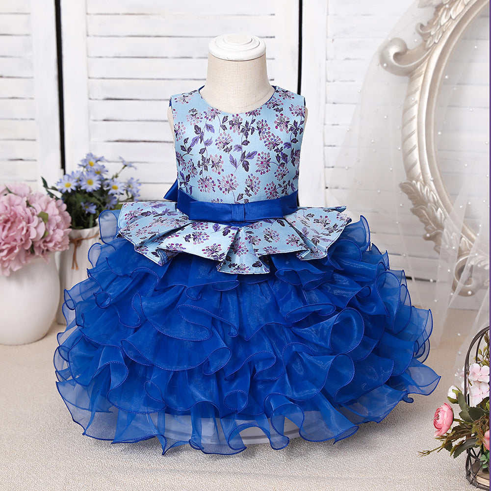 Purple Jewel Sleeveless Floor Length Flower Girl Dress with Ruffles Print-BallBride