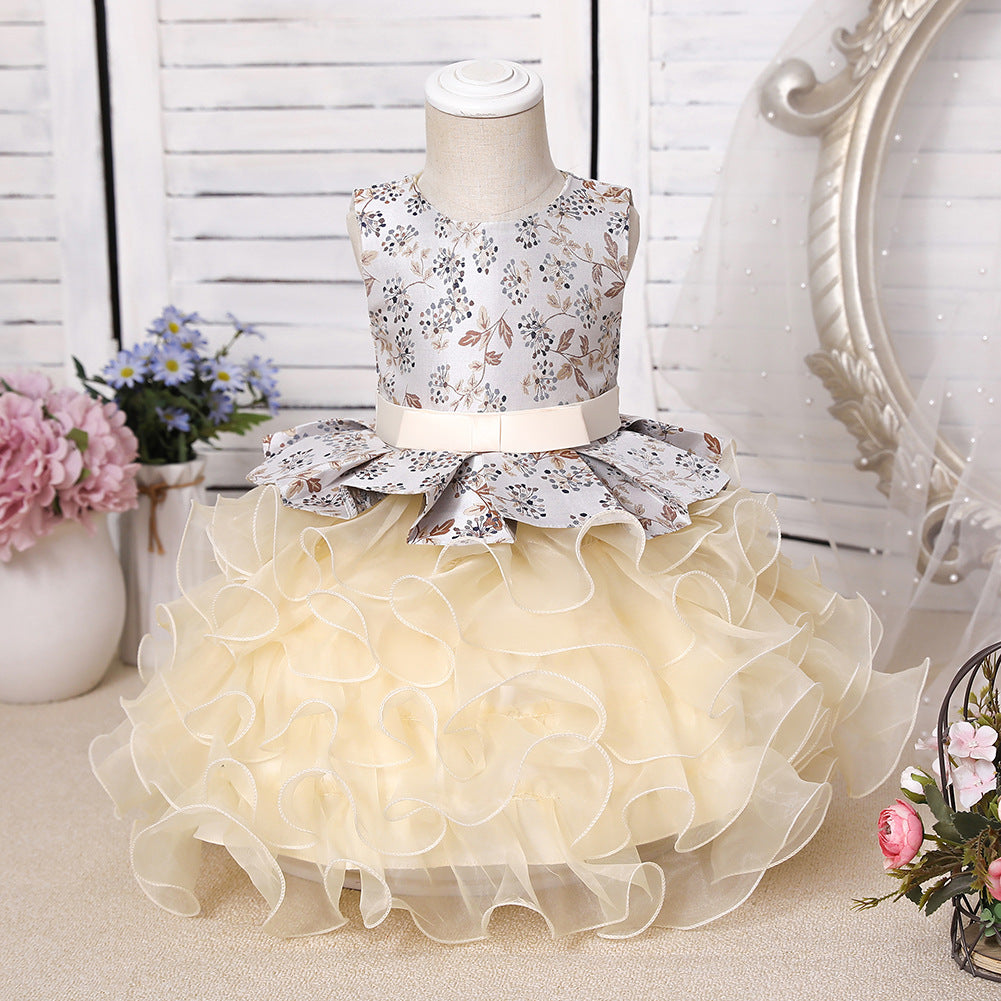 Purple Jewel Sleeveless Floor Length Flower Girl Dress with Ruffles Print-BallBride