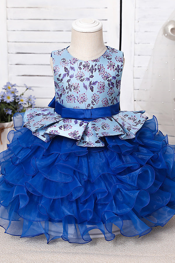 Purple Jewel Sleeveless Floor Length Flower Girl Dress with Ruffles Print-BallBride