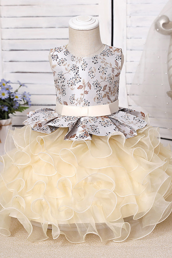 Purple Jewel Sleeveless Floor Length Flower Girl Dress with Ruffles Print-BallBride